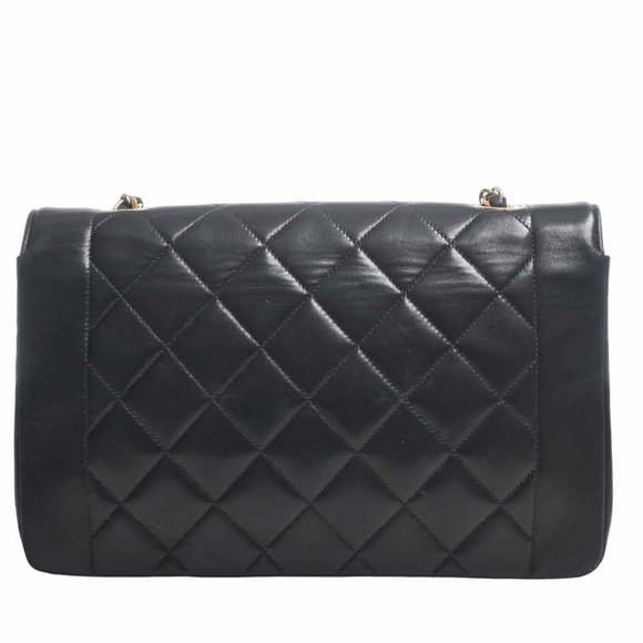 CHANEL Lambskin Diana Flap Matelasse Coco Mark Chain Shoulder Bag Black Women's - Picture 2 of 10